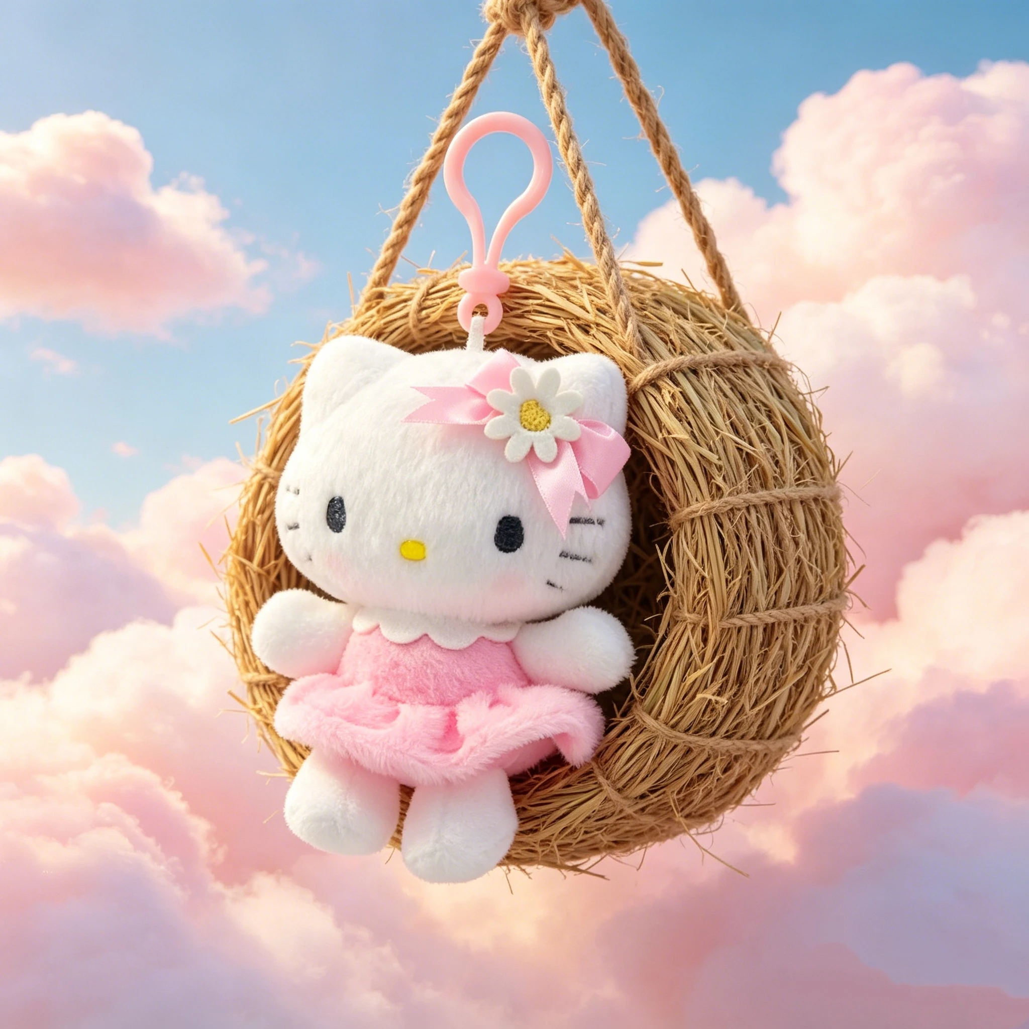 Sanrio Hello Kitty & Cinnamoroll plush keychain, floral series bag hanger pendant, soft stuffed doll, bag accessory hangers.
