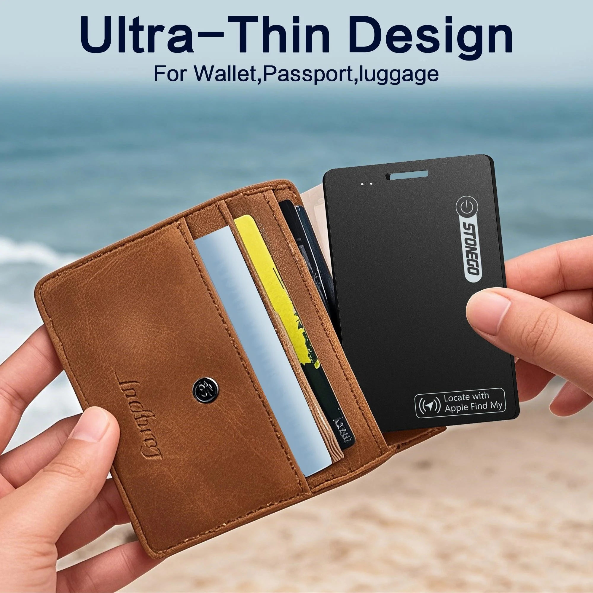 Ultra Thin Mini Bluetooth 5.0 Tracker Card Compatible with Find My Network iOS Only IP68 Waterproof Anti Lost Rechargeable Smart Tracking Tag for Wallet Bags Luggage Keys Car Vehicle GPS Locator Key Finder view 3