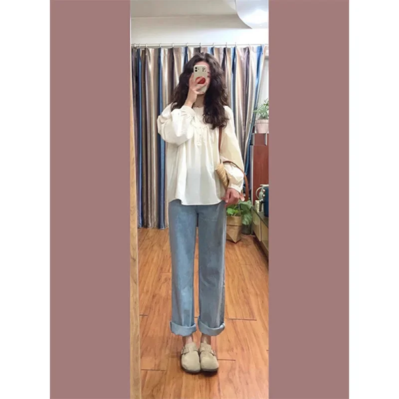 

French milk apricot shirt women's early autumn bubble sleeve shirt doll shirt design alienation