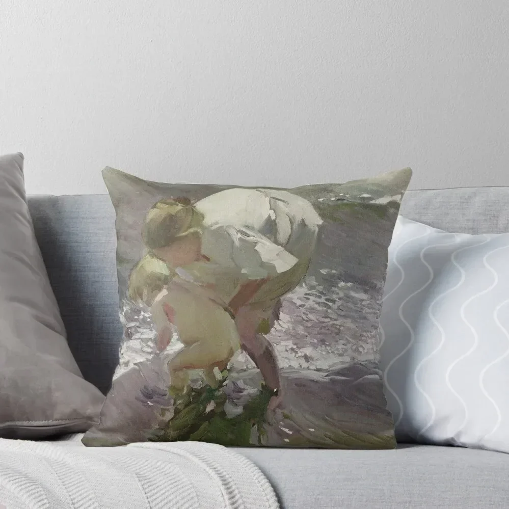 Joaquin Sorolla Y Bastida - Bathing On The Beach Throw Throw Pillow Cushion Child Luxury Living Room Decorative Cushions pillow