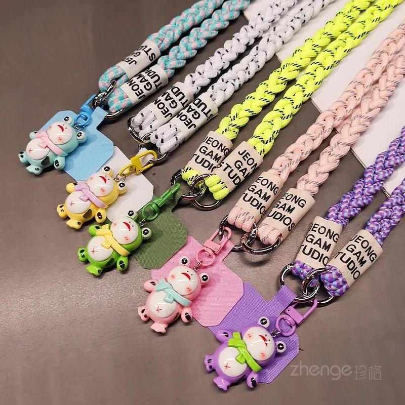 Crossbody Three-strand Ponytail Mobile Phone Lanyard Hanging Neck Strap Mobile Phone Shell Universal Cartoon Frog Small Pendant