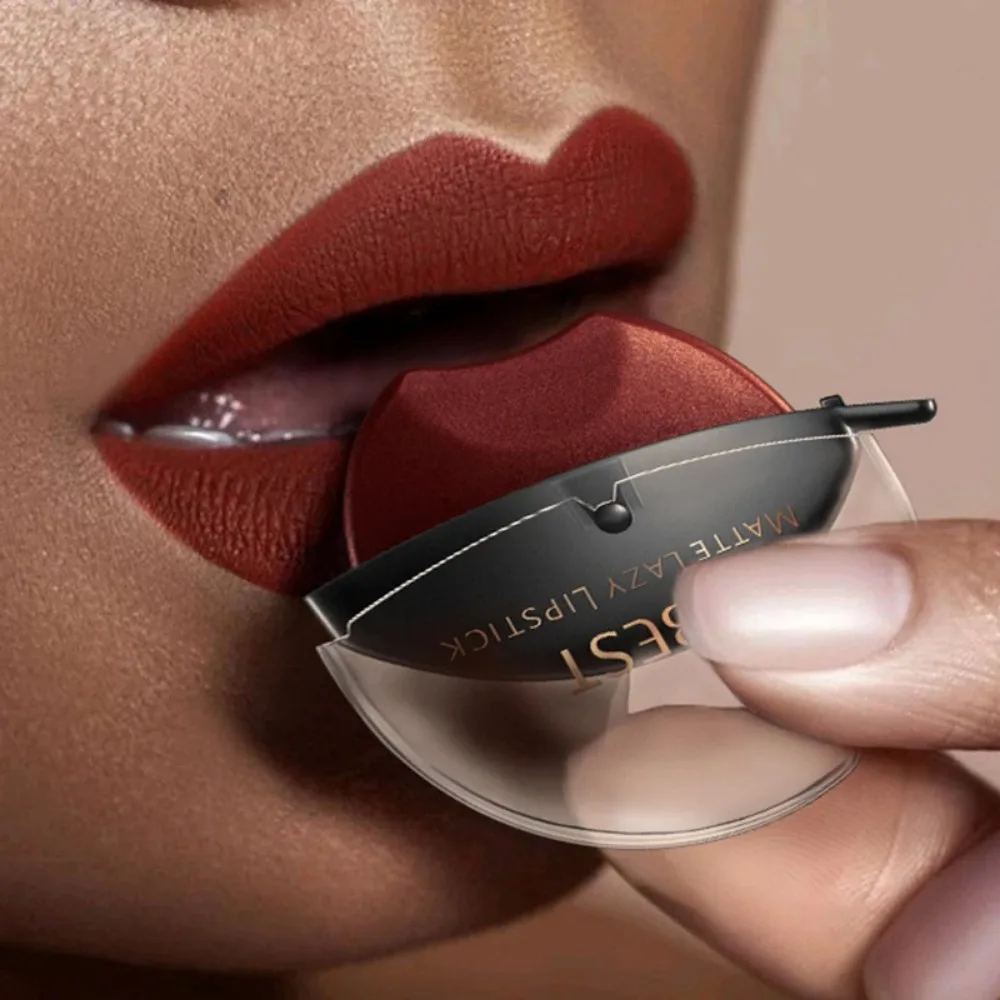 1Pc Lip-shaped Lipstick Makeup Lazy Lipstick Velvet Matte Moisturizing Lip Gloss Waterproof Non-stick Cup Long Lasting Cosmetics