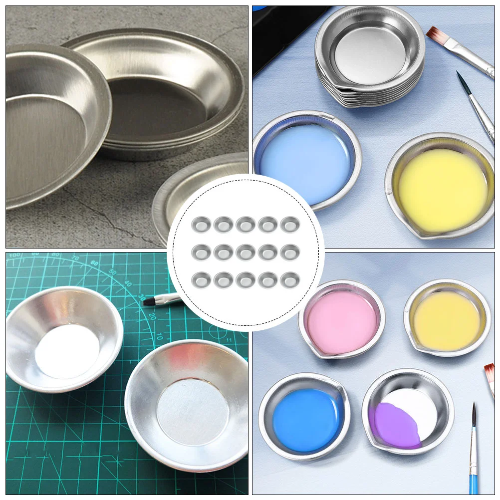 15 PCS Stainless Steel Palette Lectern to Paint Palettes Watercolor Godet for Paints Tray Artists Makeup Mixing Student