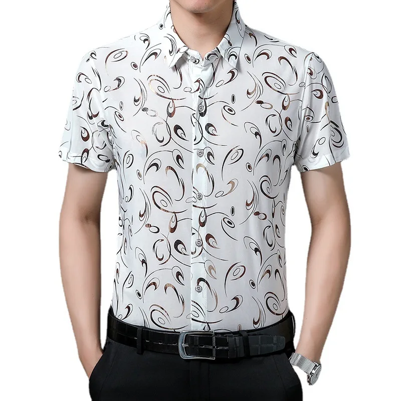 Hawaiiaanse Stijl Casual 80% Zijden Shirts Heren Korte Mouw Aan Beide Zijden Chinese Natie Bloem 2023 Strand Zomerkleding