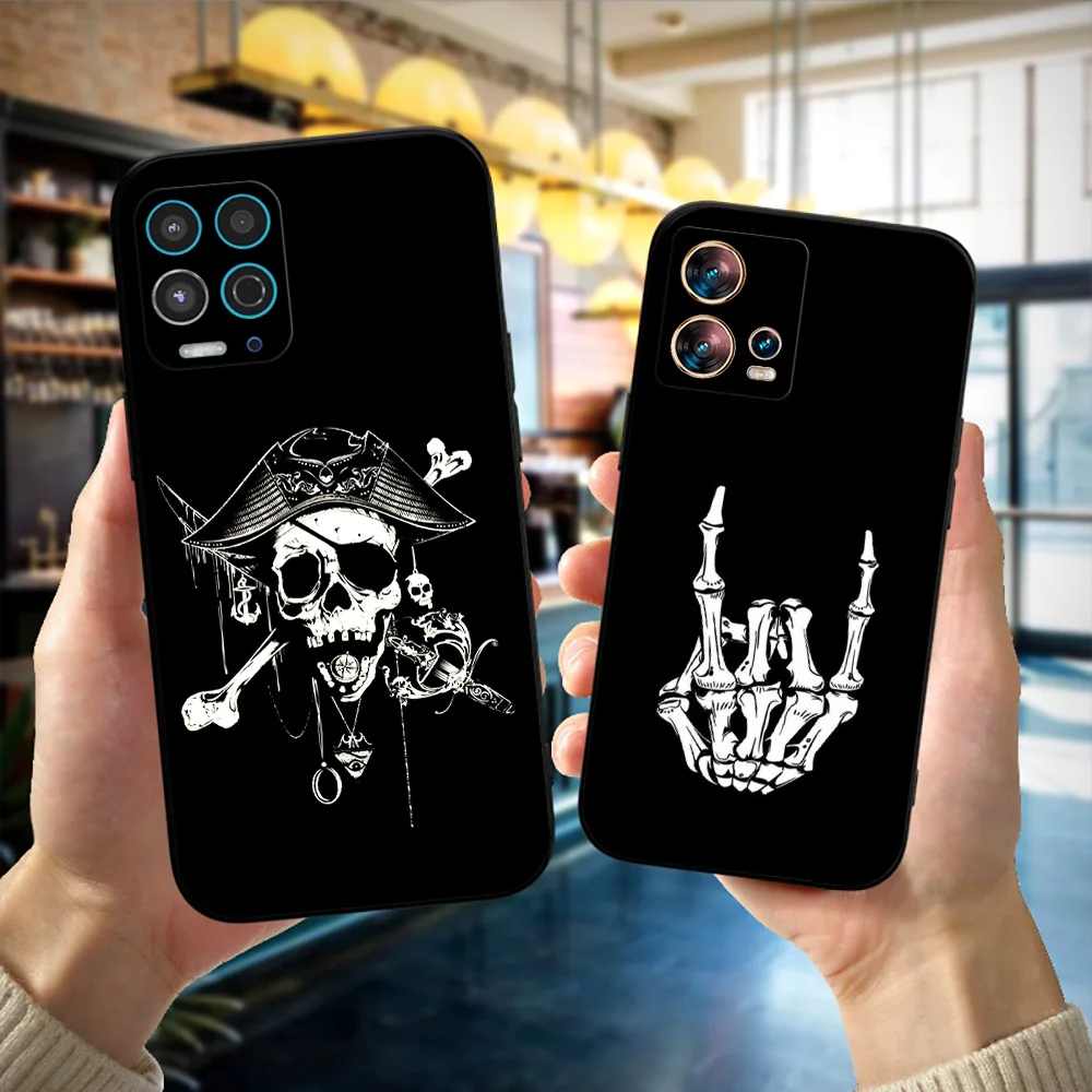 Black Tpu Case For Motorola Moto G14 G04 G24 G34 G54 G84  Phone Cover Mask Fingers Skull