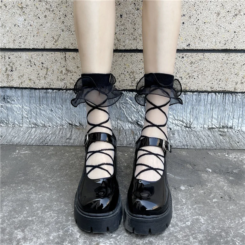 

Lolita Socks Japanese Lolita Stockings Lace Bunching Socks Women's Korean-Style Mid-Calf Cute Ruffle Sexy Socks