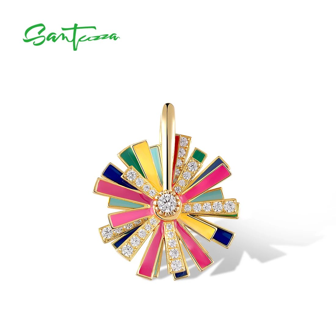 

SANTUZZA настоящий кулон из стерлингового серебра 925 пробы для женщин, сверкающий белый CZ, красочная эмалированная вращающаяся подвеска, вращающиеся ювелирные изделия