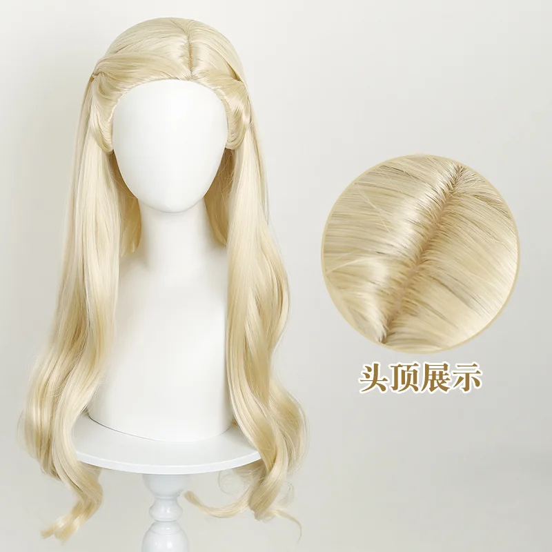 

Synthetic Cosplay Wig Glinda Inspired Long Curly Blonde Hairpiece Magic Witch Costume Party Heat Resistant Fiber Scalp Top 2024