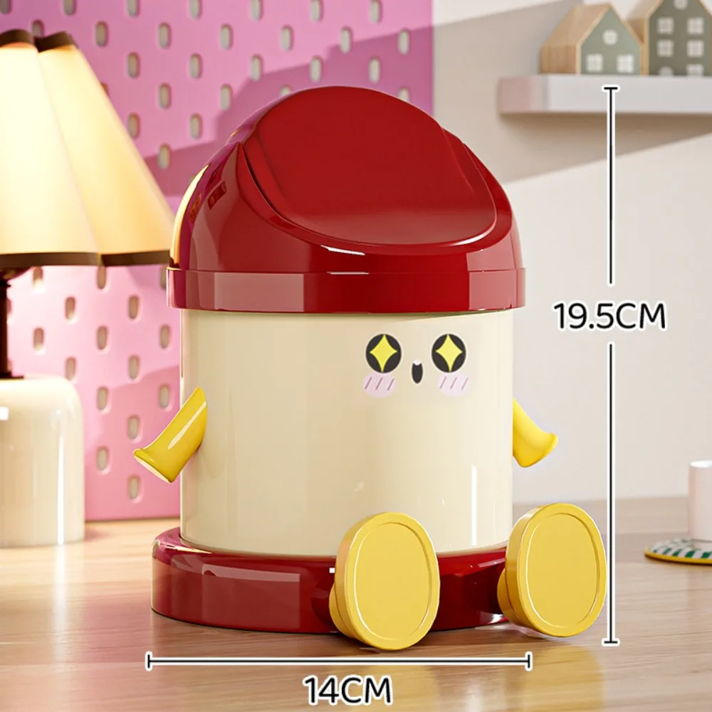 

Cute Cartoon Desktop Trash Can with Lid Round Garbage Bin Large Capacity Plastic Waste Bin Dormitory