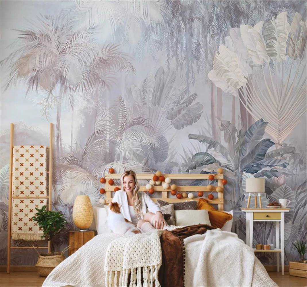 custom American plant garden 3d wallpaper Vintage TV background papel de parede European mural art wall paper banana tree hotel