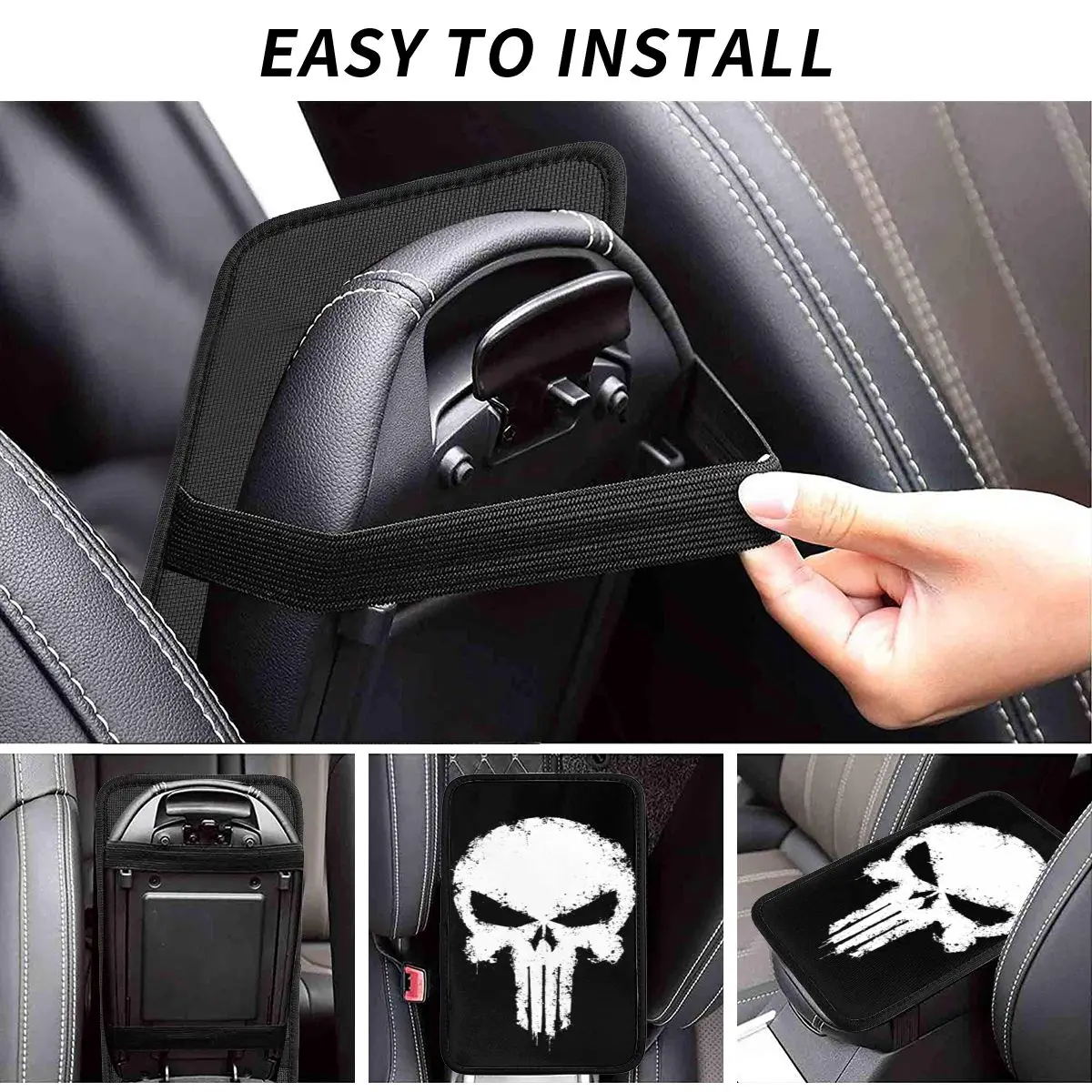 INSTANTARTS Center Console Cover Pad Universal Car Interior Accessories Skull Car Armrest Cover Mat Punisher Storage Box Cover