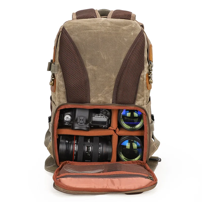 Canvas+Crazy Waterproof Batik Horse Leather Camera Bags Outdoor Photography DSLR/SLR Backpack Fotocamera SLR Bag for Nikon Canon