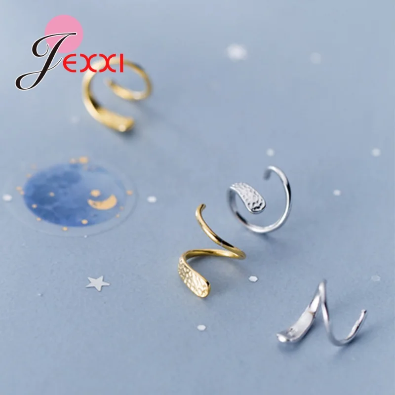 Simple Trendy Genuine 925 Sterling Silver Jewelry Minimalist Spiral Snakelike Ear Bones Ear Buckle Stud Earrings for Women