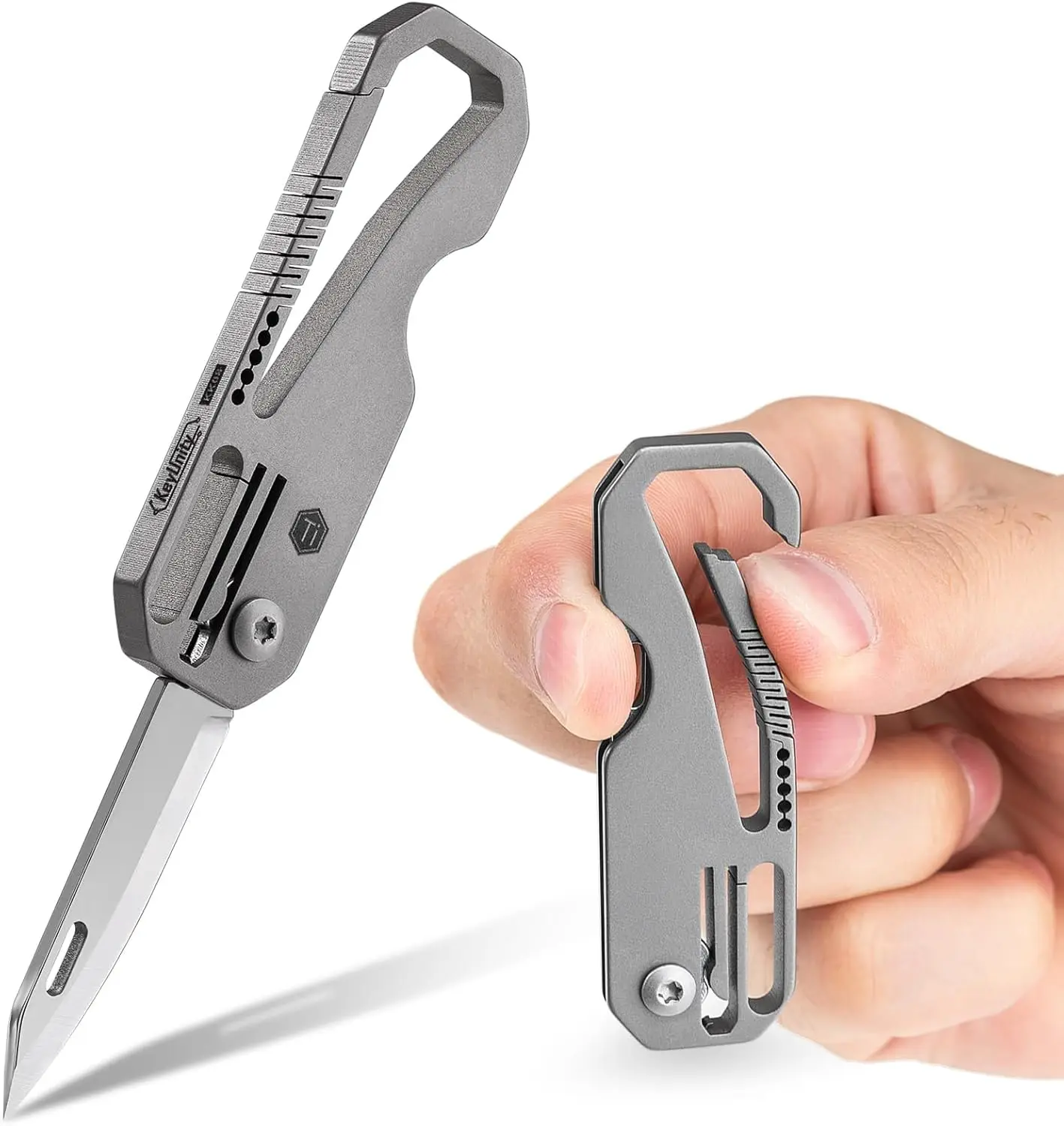 

KeyUnity KK08 EDC Folding Knife-Titanium Pocket Utility Knife with Carabiner for Everyday Carry (KK08)