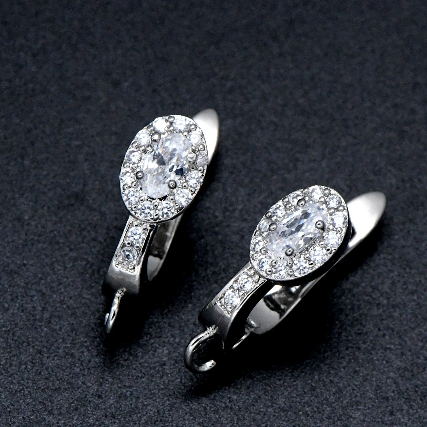 New Arrival Fashion Women Earring Making Findings Oval Shape Zircon Cubic Setting Dangle Earrings