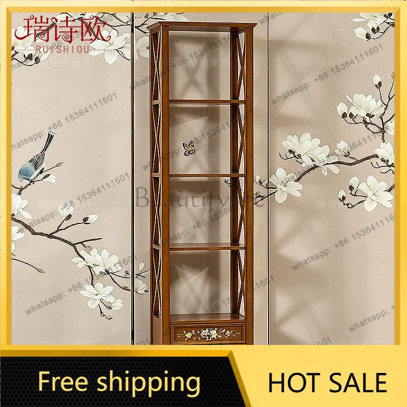 Zj. American Painted Drawer Bogu Rack Wood Color Vintage Hand Painted Floor Locker