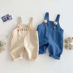 MILANCEL New Spring Kids Overall 0-5T Children Cute Embroidered Letter Jeans Girls Sweet Loose Casual Pants