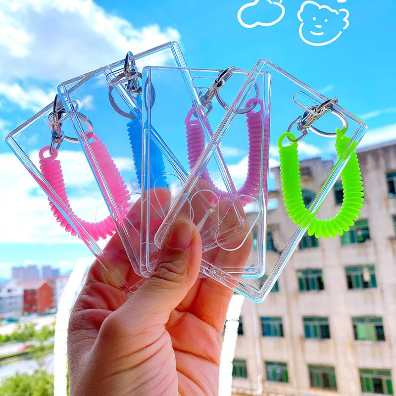 Transparent Candy Color Acrylic Card Holder Spring Bracelet Key Chain Work Card Student Card Pendant DIY Photo Frame Card Holder