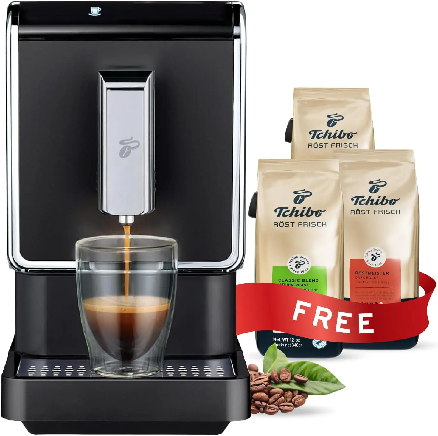 

Espresso & Coffee Machine Bundle with Built-in Grinder, Comes With 3 x 12 oz. Bags of Whole Bean Coffee, Black