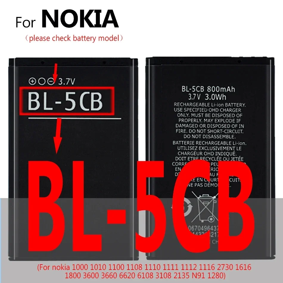 BL-4B BL-4C BL-4U BL-5B BL-5C BL-5CA BL-5CB BL-5CT BL-5J BL-6Q Battery For Nokia 6700 Classic 6700C E51i N82 N81 E51 BL 6Q 4C 5C