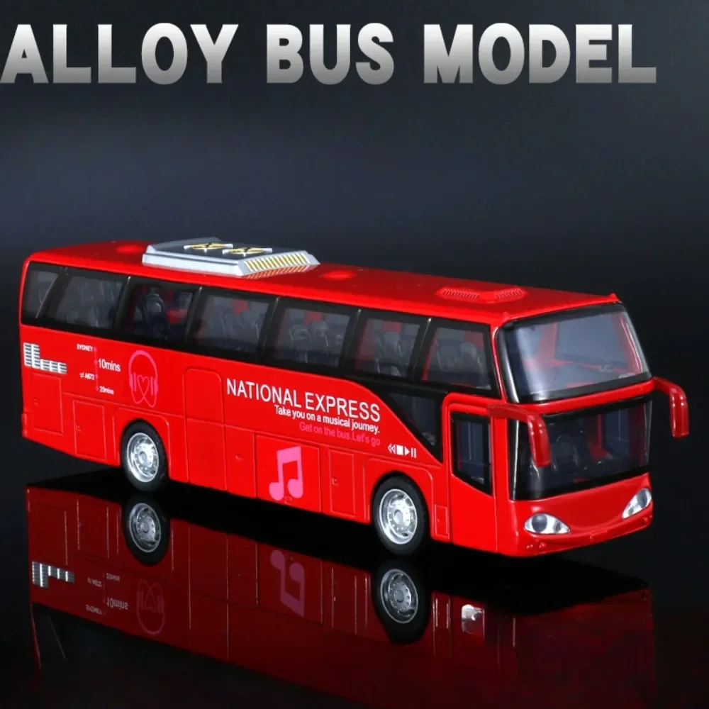 1:32 Scale Passenger Bus Model Toy Car 5 Doors Opened Alloy Diecast Sound Light Simulation Creative Toys Models Present for Boys