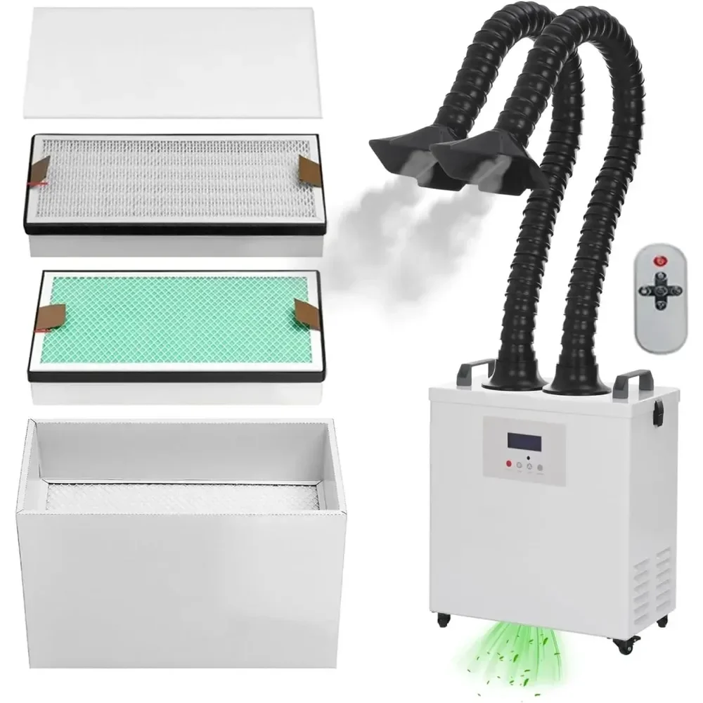 220W Solder Fume Extractor with Double Tube Smoke Prevention Absorber Working Fan for Soldering for LASE Engraving wood Cutting