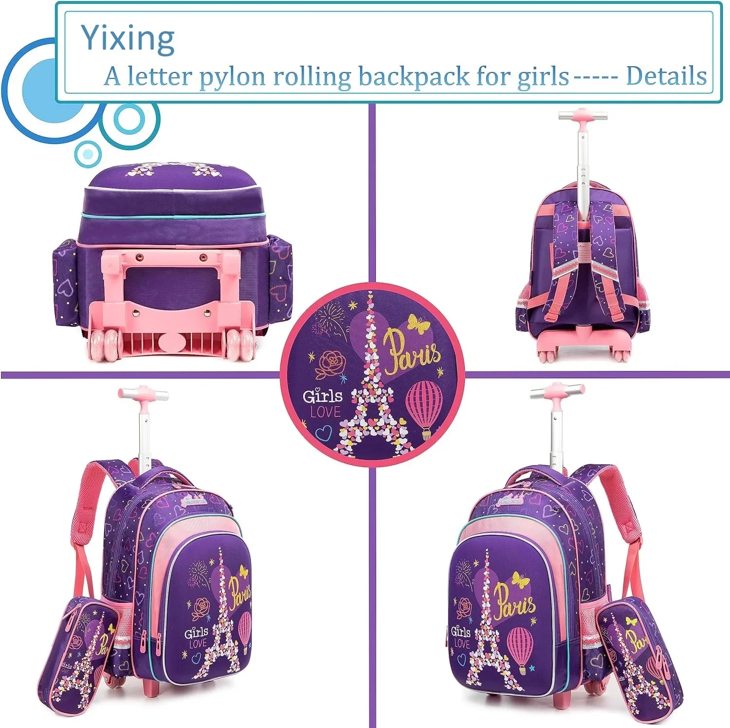 Kids Trolley Bag on Wheels School Wheeled Backpack for Boys Children School Rolling Backpack Set Girls School Roller Bag Mochila