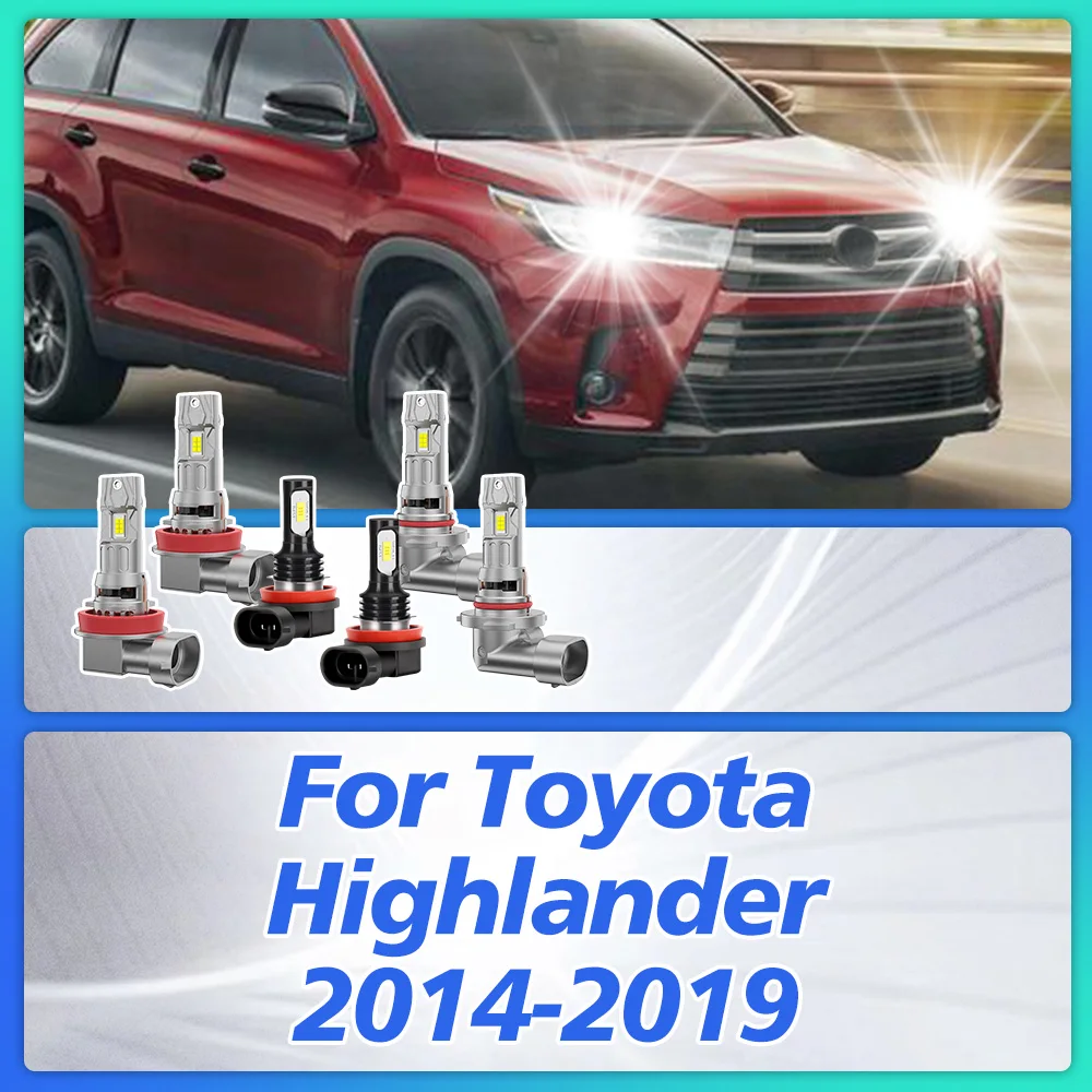 

2/6x CSP 3570 Bulbs For Toyota Highlander 2014 2015 2016 2017 2018 2019 Car High Low Beam 30000LM Headlights 6000K Fog Lamp