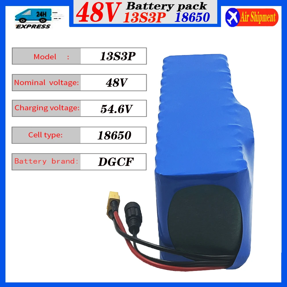 13S3P 48v 60Ah 18650 Li-ion Battery for Bafang Electric Bike Retrofit Kit 1000w 54.6V 2A Charger +XT60 Plug