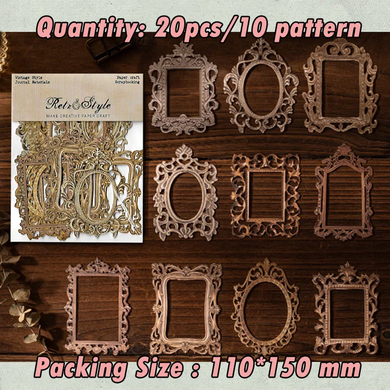 20pcs/bag Vintage Copper Border Collage Material Diary Scrapbook Decoration Happy Planner Decoration