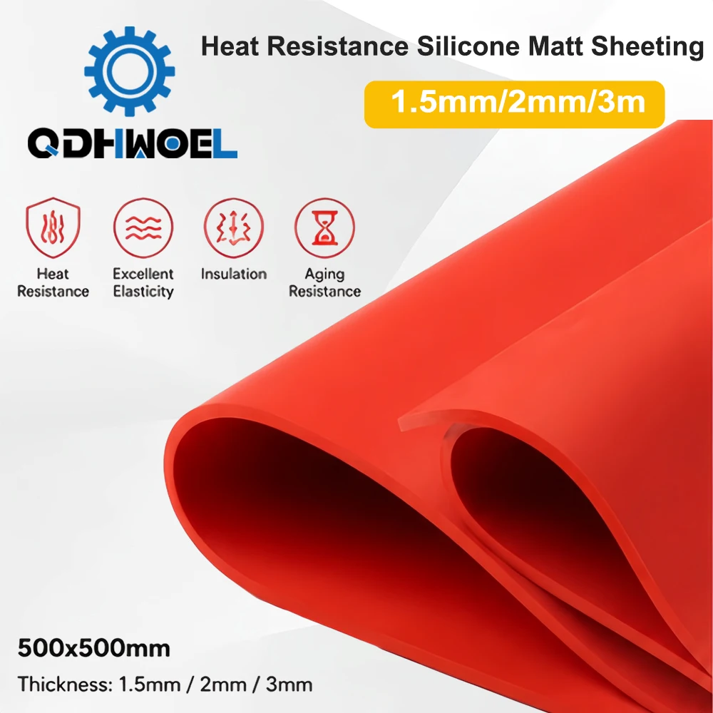 QDHWOEL 1.5mm/2mm/3mm Red/Black Silicone Rubber Sheet 500X500mm For Heat Resistance Silicone Matt Sheeting