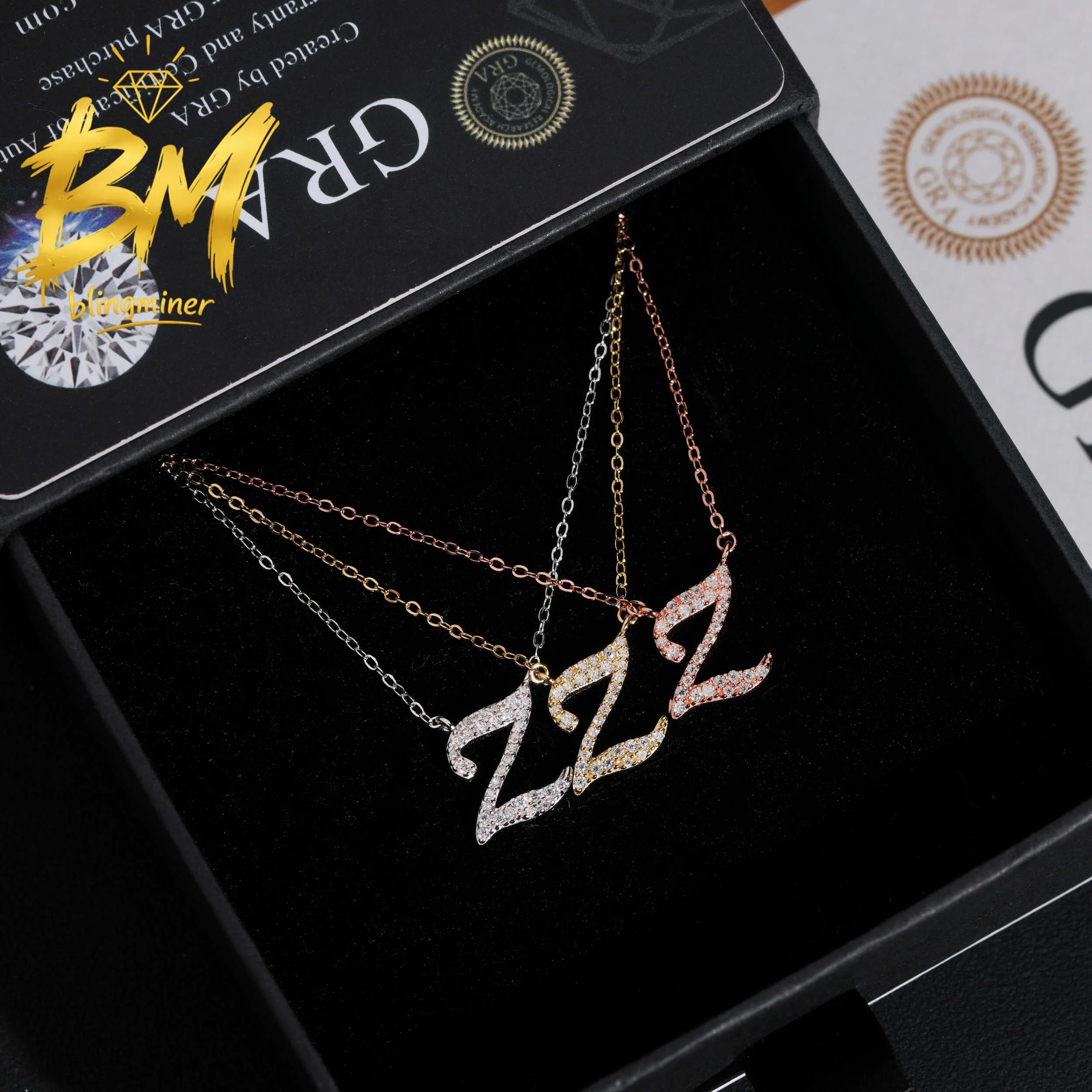 Blingminer Name Letter Z S925 Silver VVS Moissanite Iced Out Pendant Necklaces For Women Jewelry Pass Diamonds Tester GRA