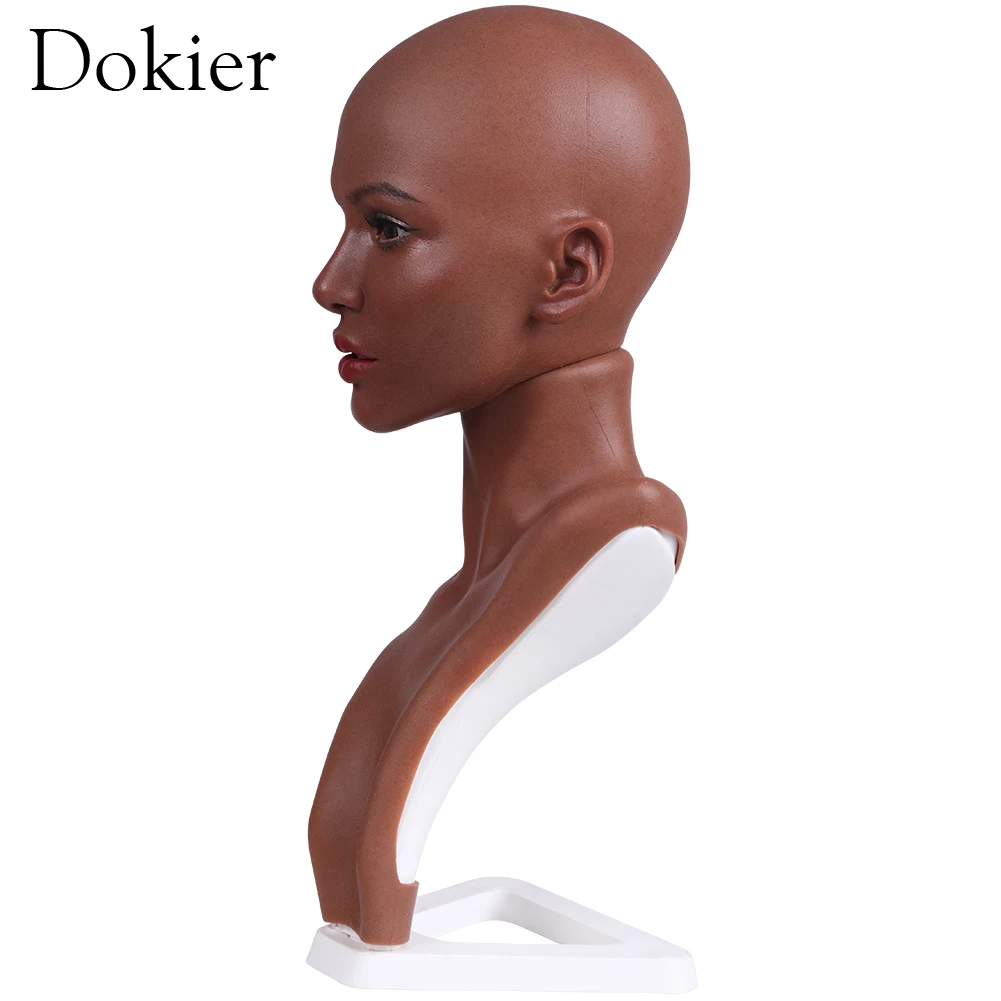 Dokier Realistic Silicone Material Female Head Model Lifelike Silicone Female Mannequin Head for Wig Hat Jewelry Display