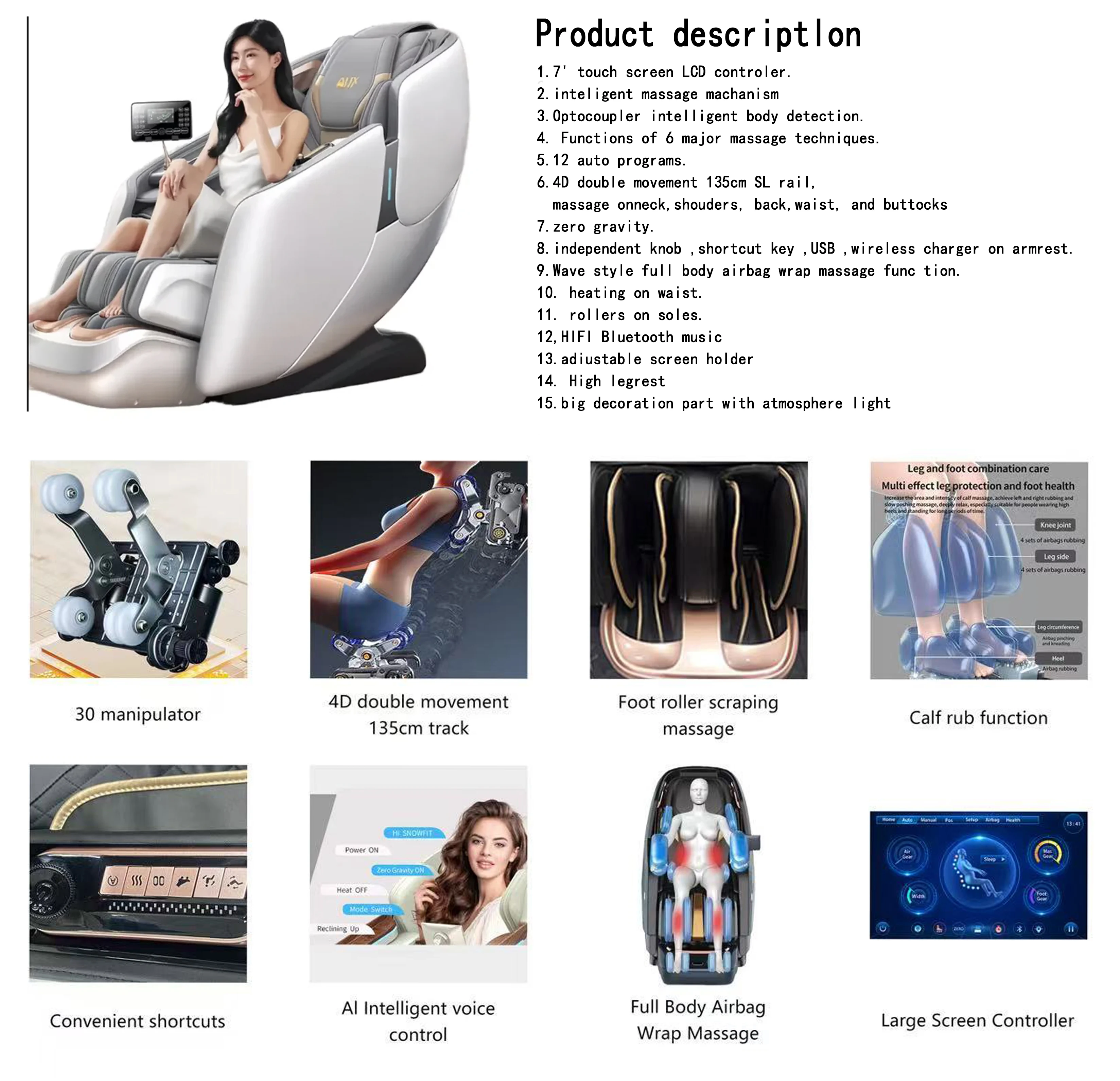 Home Office Hotel Body Relaxation Relieve Fatigue 360wrap Hot Compress Intelligent Voice Control Bluetooth Zero Massage Chair