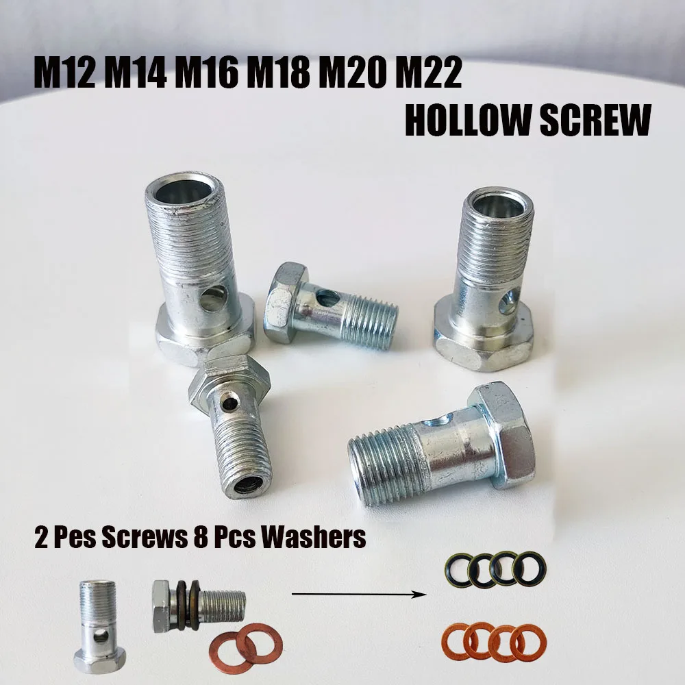 Hollow Screw 2 Holes Diesel Engine Oil Recyle Return Tubing Hinge Hydraulic Bolt 2pcs M12~ M22 Joint Hydraulic Overflow Bolt