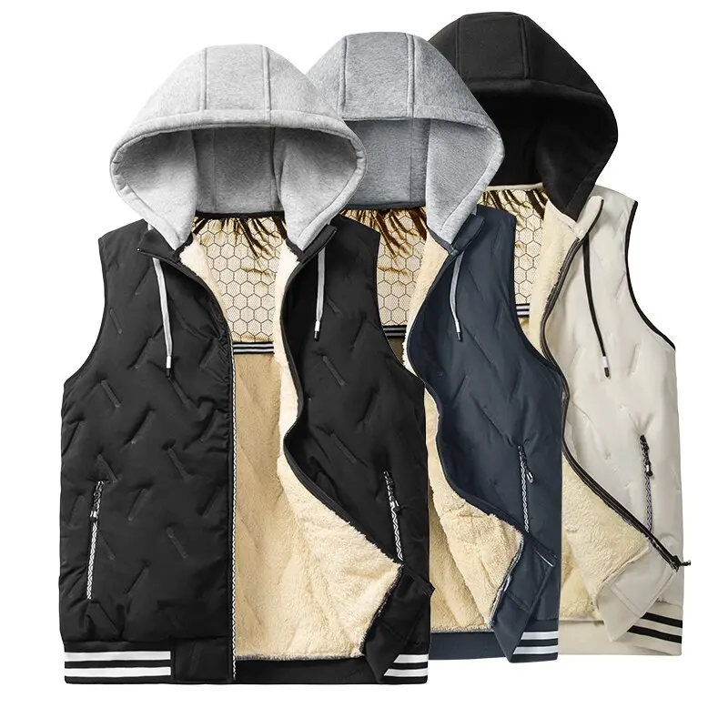 

Autumn and Winter Fashion Trend With Thick Velvet and Warm Cotton Vest For Men's Casual Loose Sports Plus Large Hooded Jacket