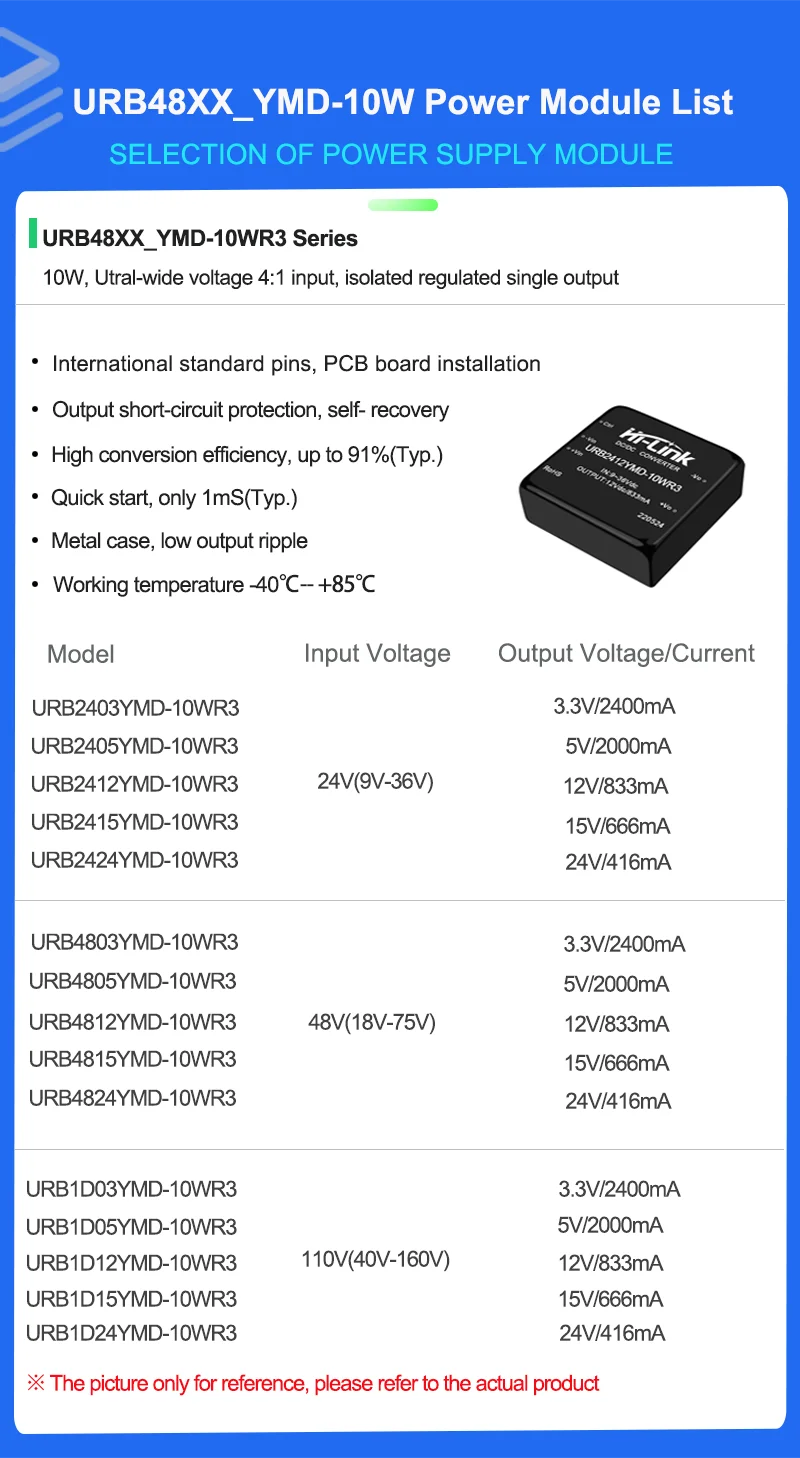 URB4812YMD-10WR3 de bajo consumo de energía, módulo de fuente de alimentación aislado no regulado, DCDC, 48V a 12V, lote de 5 URB4805YMD-10WR3.