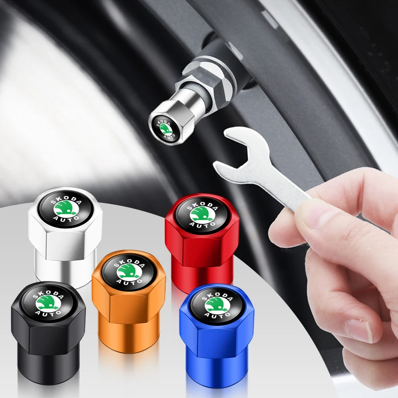 4Pcs Car Logo Wheel Tire Valve Air Valve Stem Caps For Skoda Octavia Fabia Kamiq Kapoq Kodiaq Rapid SCALA Superb A5 A7 RS Yeti