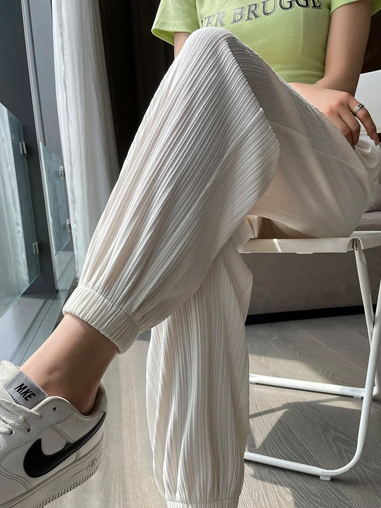 

Women Summer Pants Traf Causal Korean Fashion High Waisted Sweatpants Ice Silk Pink White Sports Trousers Harajuku Y2K Z258