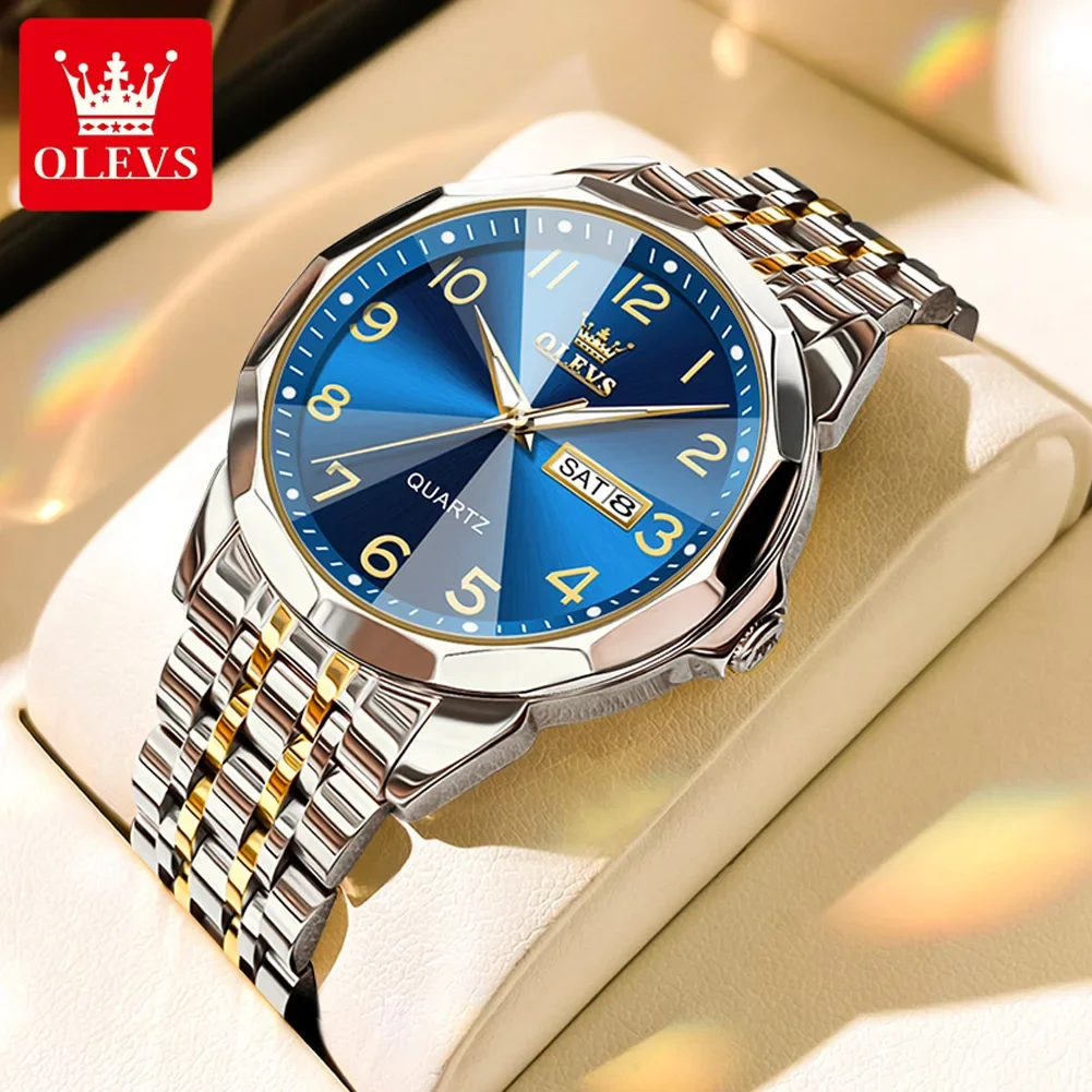 OLEVS 9970 Quartz Business Watch For Men, Waterproof Stainless Steel Strap Men Wristwatches Calendar Week Display