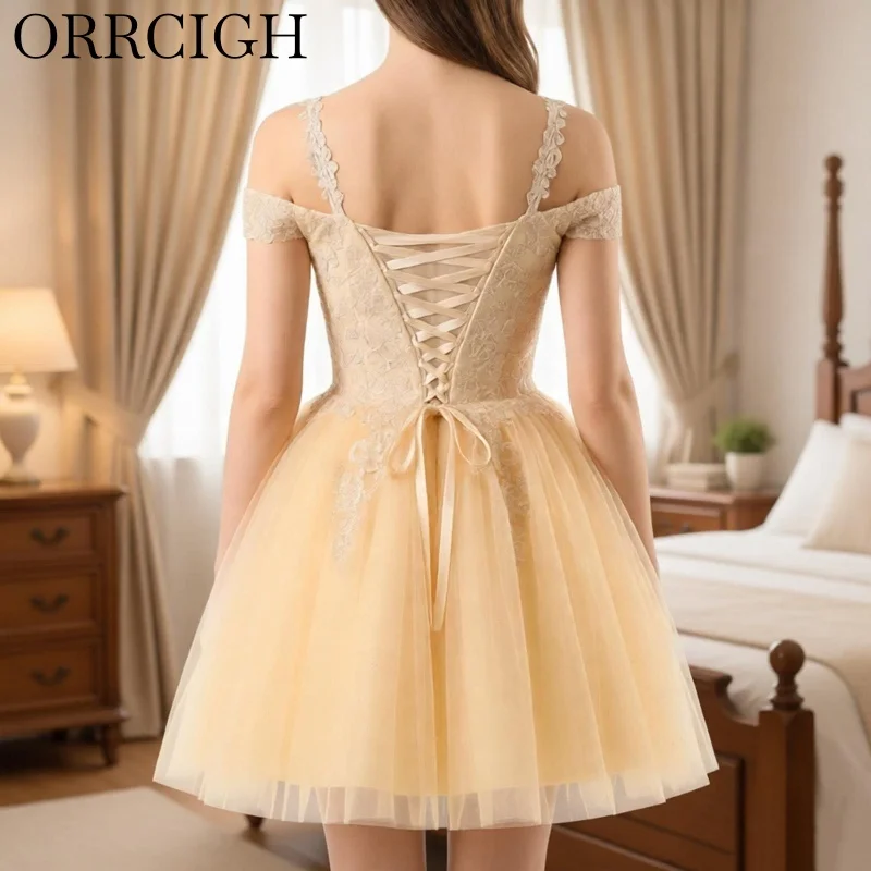 Cold Shoulder Tulle Homecoming Dresses for Teens Lace Applique Short Prom Dress Corset A Line Knee Length Birthday Ball Gown