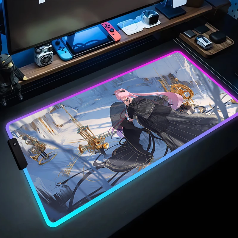 

RGB Mouse Pad Sangonomiya Kokomi Non-Slip Rubber Edge locking mousepads Game play mats notebook computer G-Genshin Impact Game