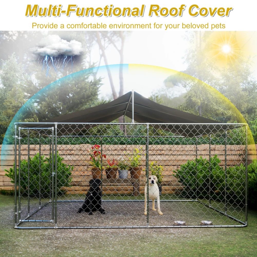 Outdoor Dog Kennel Dog Fence With Spacious Interior Space Waterproof Cover Steel Frame Swing Gate Heavy Duty Dog Kennel