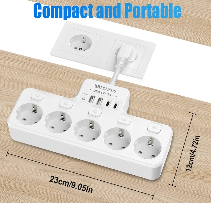 5AC European Power Strip with 4 Switch 4 USB Ports Multi-function socket adapter Multiple Socket Electrical Outlet for Home