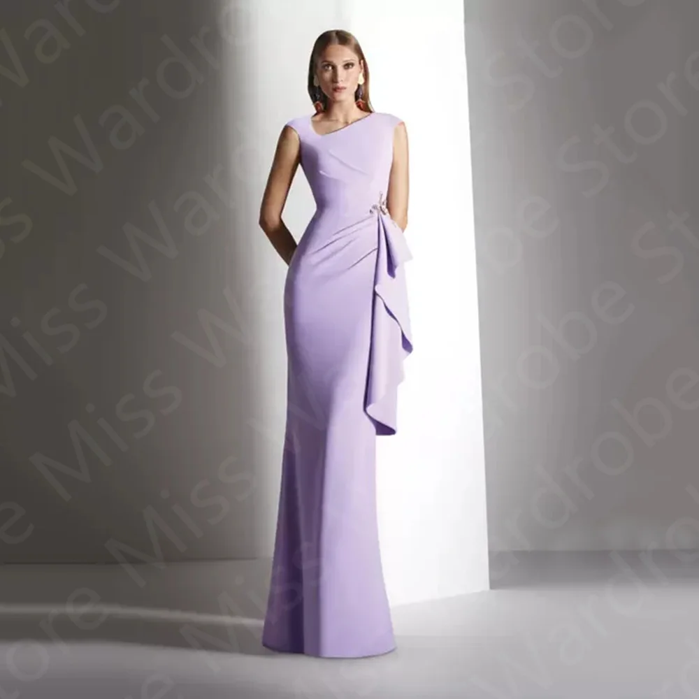 

Modern Simple 2023 Mother Dresses Lilac of the Bride Gowns Side Slit Cap Sleeves Wedding Guest with Peplum