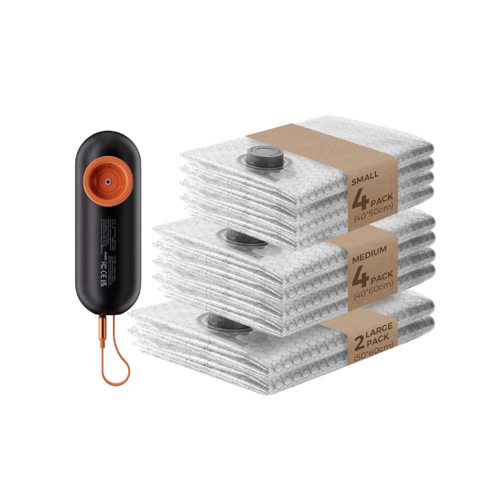 FLEXTAIL X VOLLYC NANO BAG SET AT - Sacs de compression sous vide avec aspiration de -55 kPa, sacs économiseurs d'espace pour le rangement des vêtements à la maison