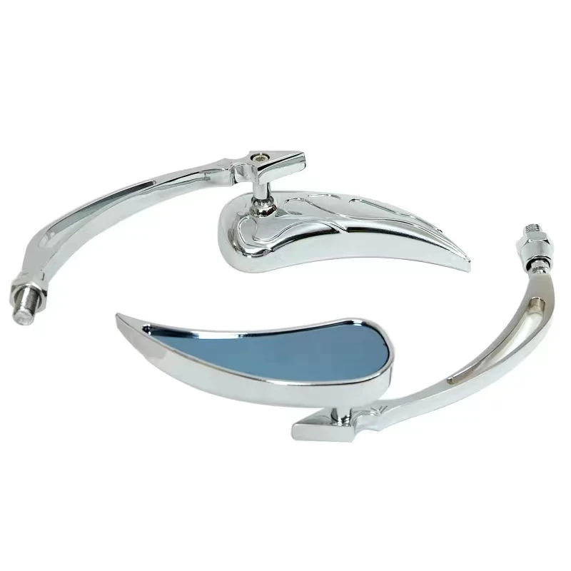 Pair For Harley Motorcycle Cruiser Chopper Dyna Electra Glide Chrome Custom Rearview Rear view Mirrors Blue 8/10mm