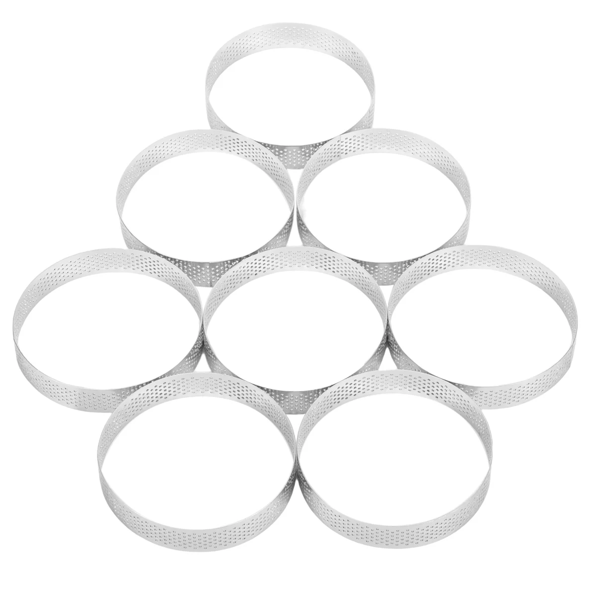 8Pcs Stainless Steel Tart Ring, Heat- Perforated Cake Mousse Ring Round Double Rolled Tart Ring Metal Mold 10cm