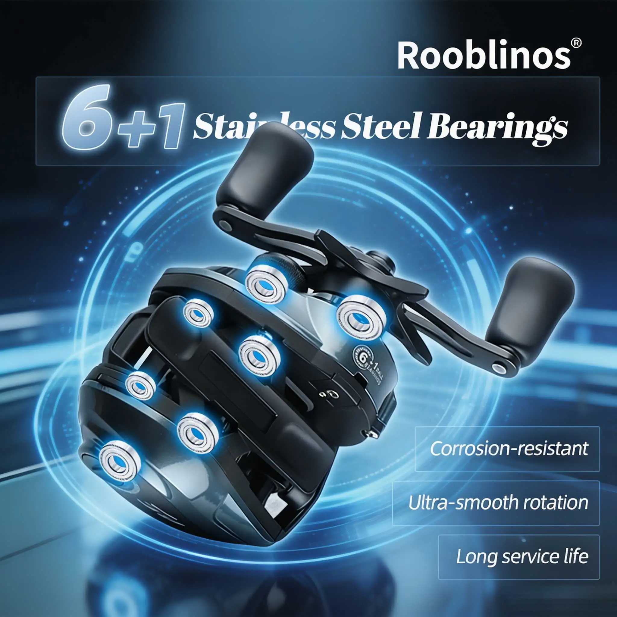 Rooblinos New DC Fishing Wheels Carp Electric Baitcasting Reels 6+1BB 7.1:1 Gear Ratio Saltwater Casting Reels