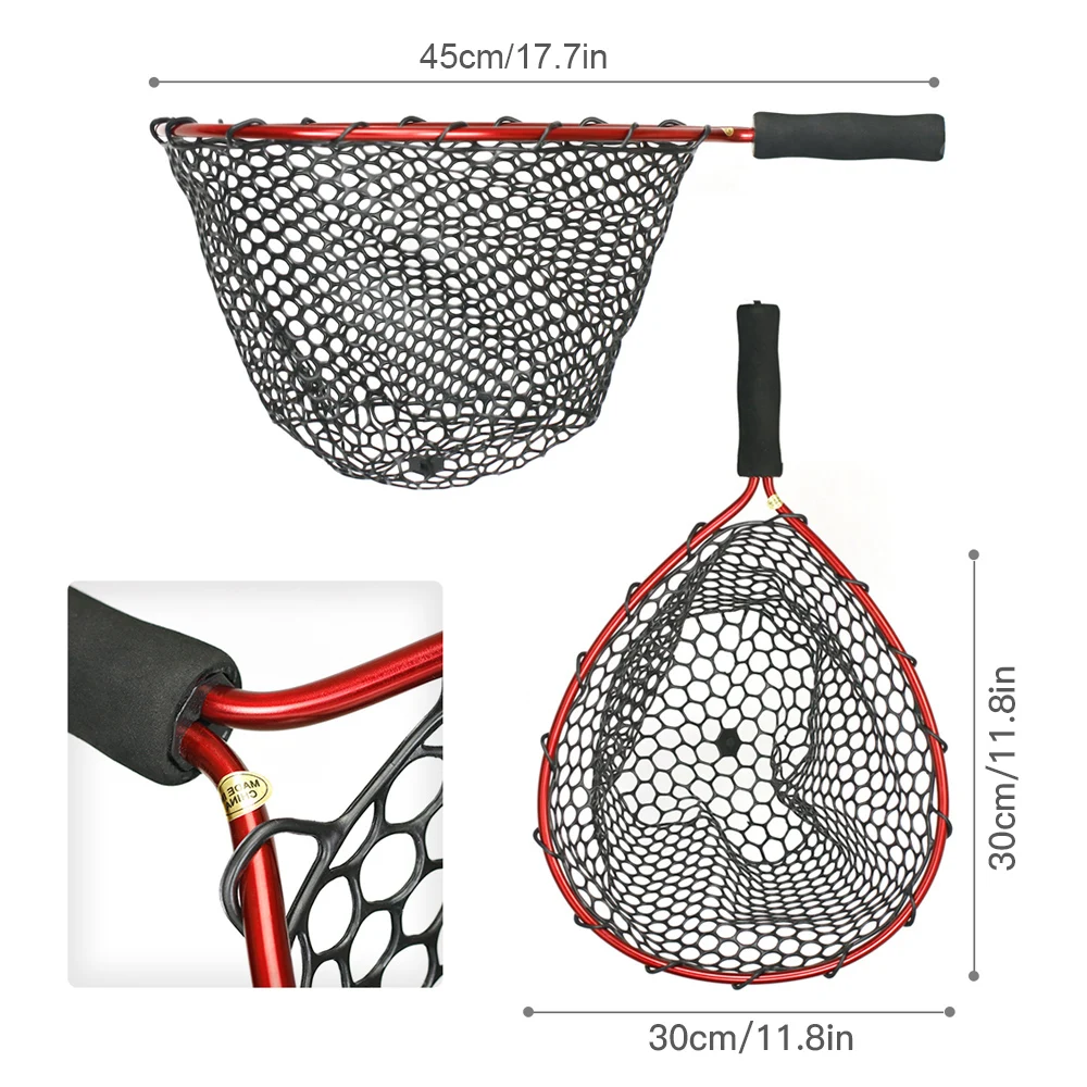 Soft Silicone Fish Net Aluminium Alloy Pole Fishing Tools Small Mesh Foldable Landing Net Pole Casting Network Trap Fishing Net